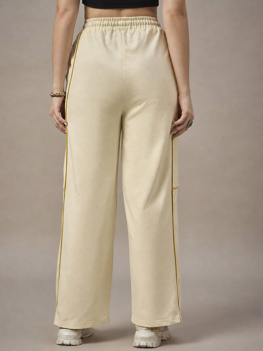 Cream Striped Relaxed Trousers