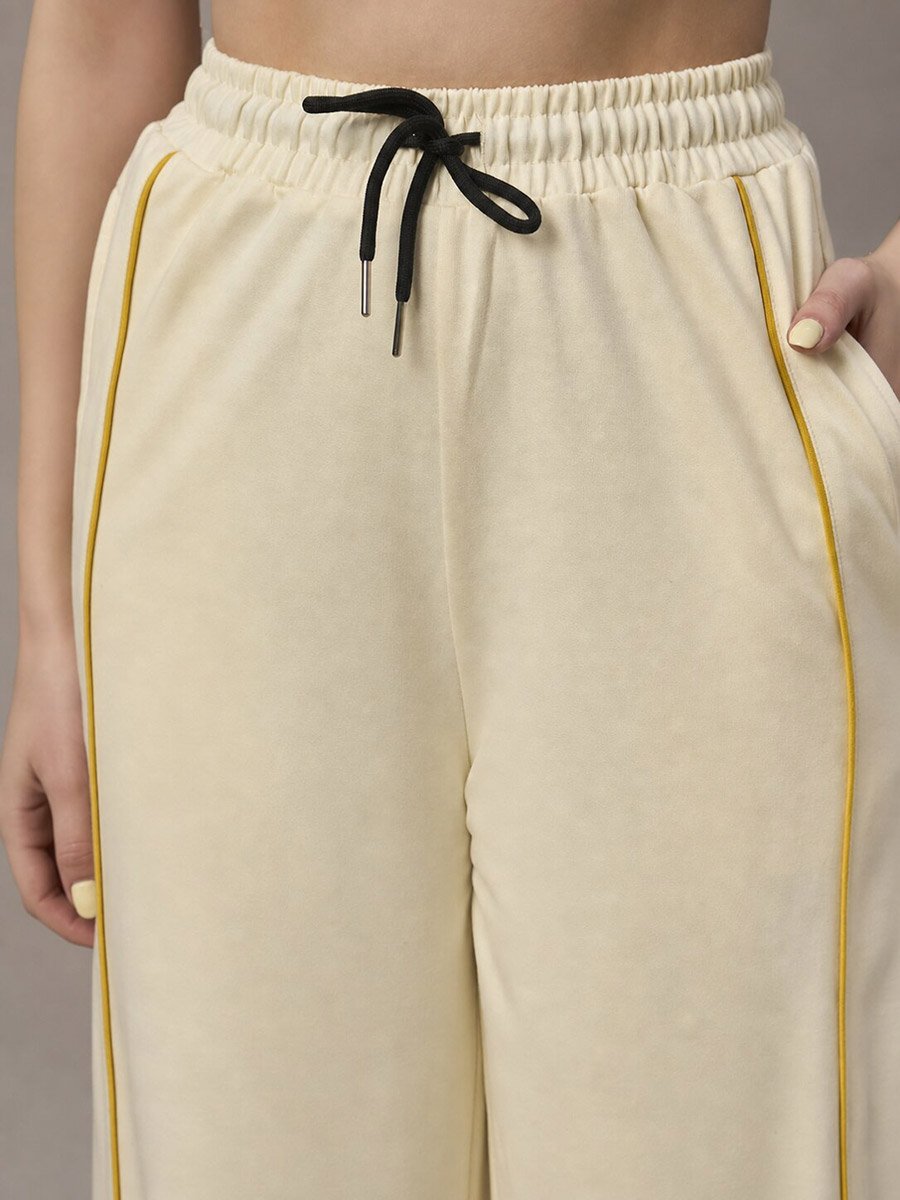 Cream Striped Relaxed Trousers