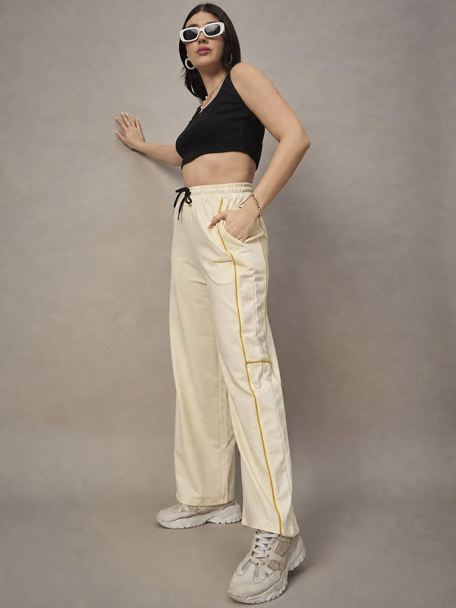 Cream Striped Relaxed Trousers