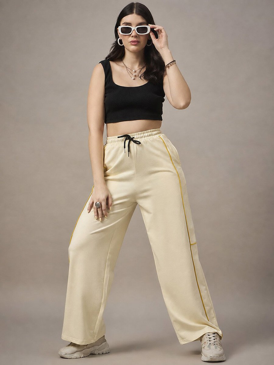 Cream Striped Relaxed Trousers