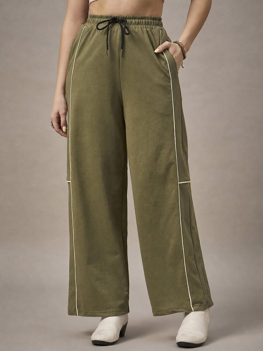 Olive Striped Relaxed Pants