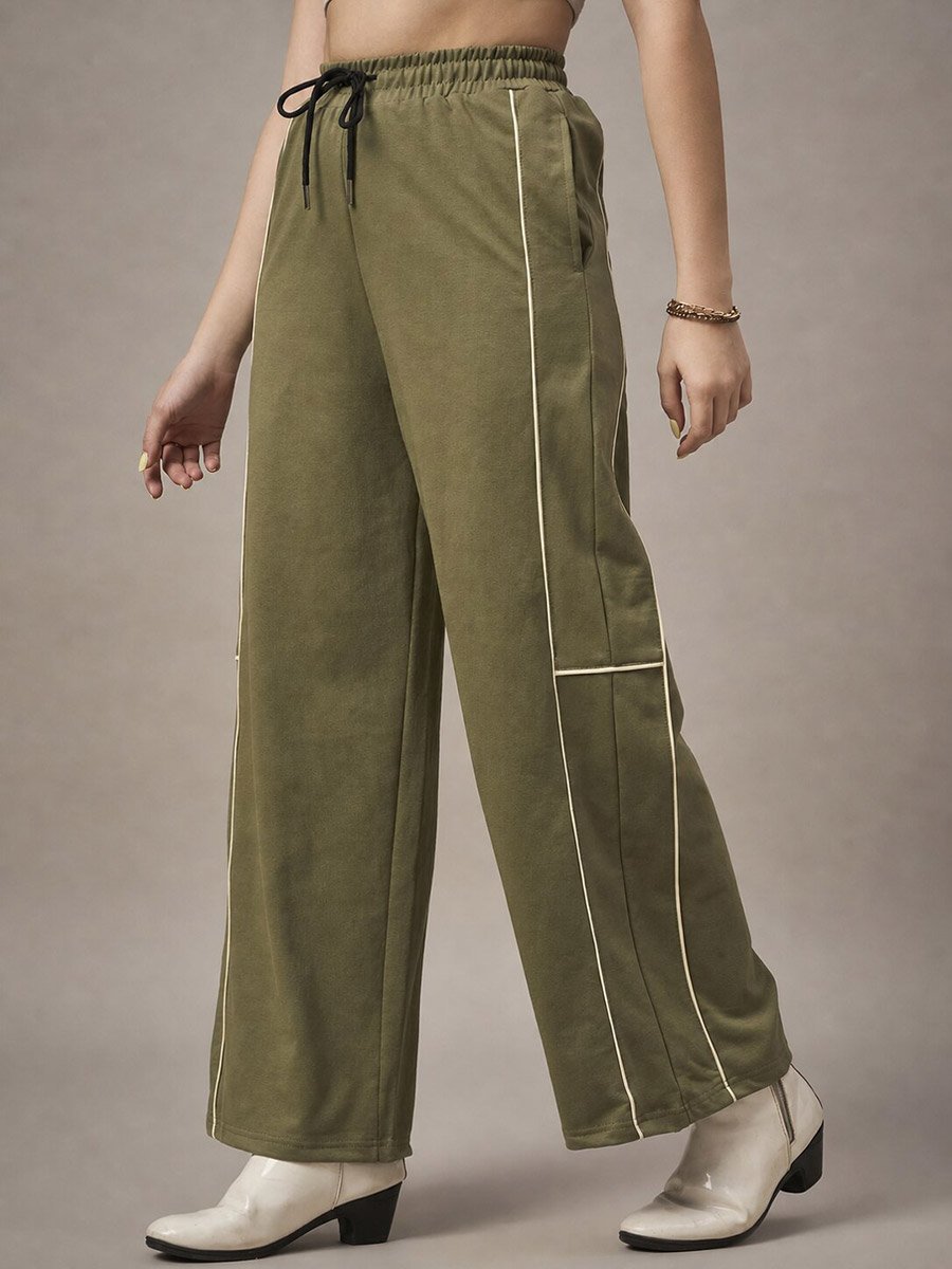 Olive Striped Relaxed Pants