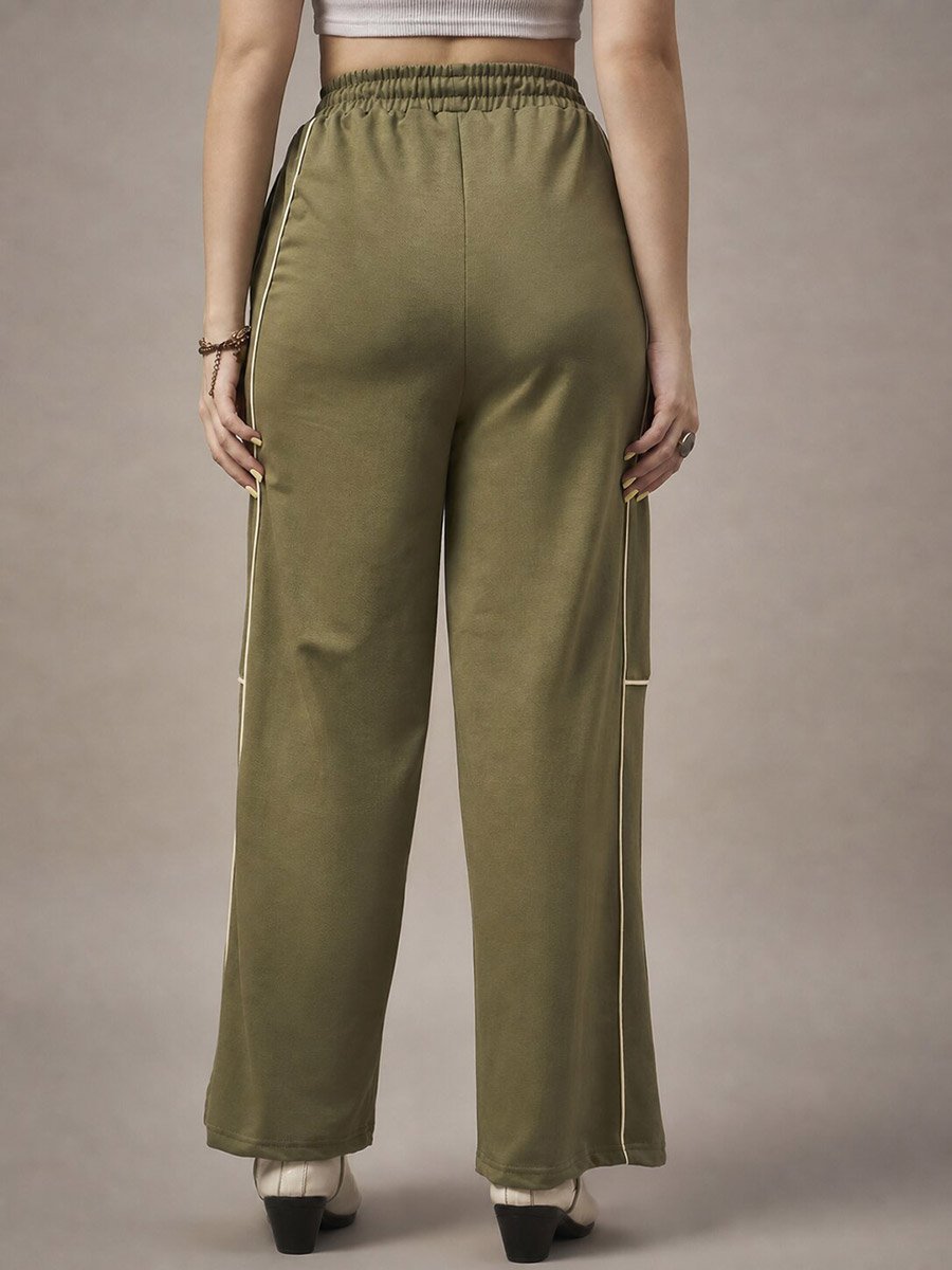 Olive Striped Relaxed Pants