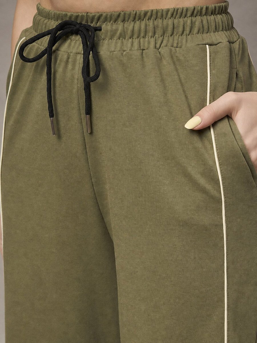 Olive Striped Relaxed Pants
