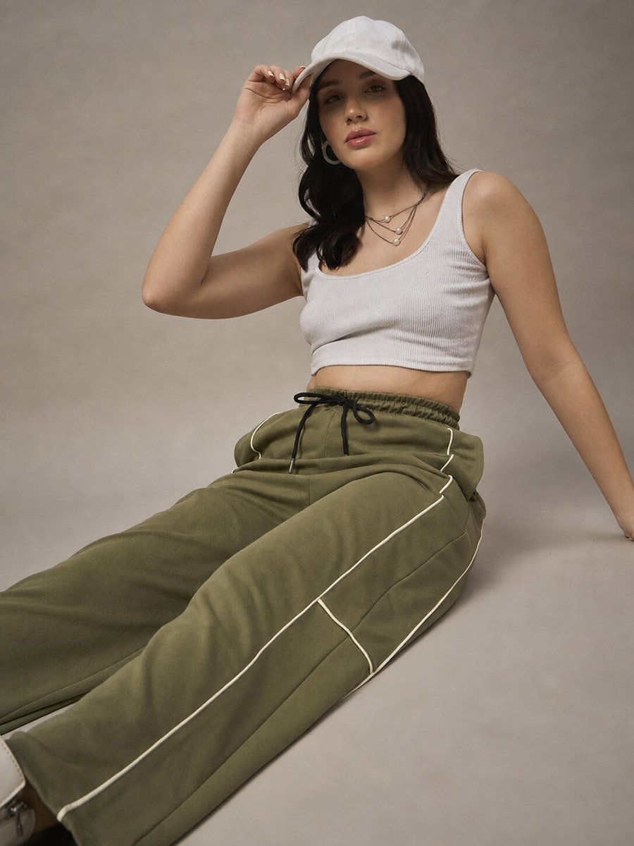 Olive Striped Relaxed Pants