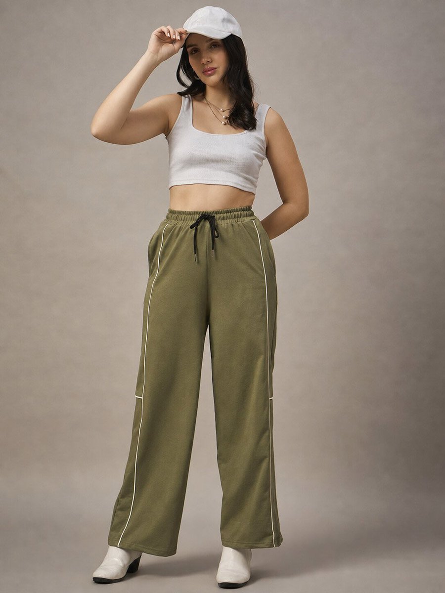 Olive Striped Relaxed Pants