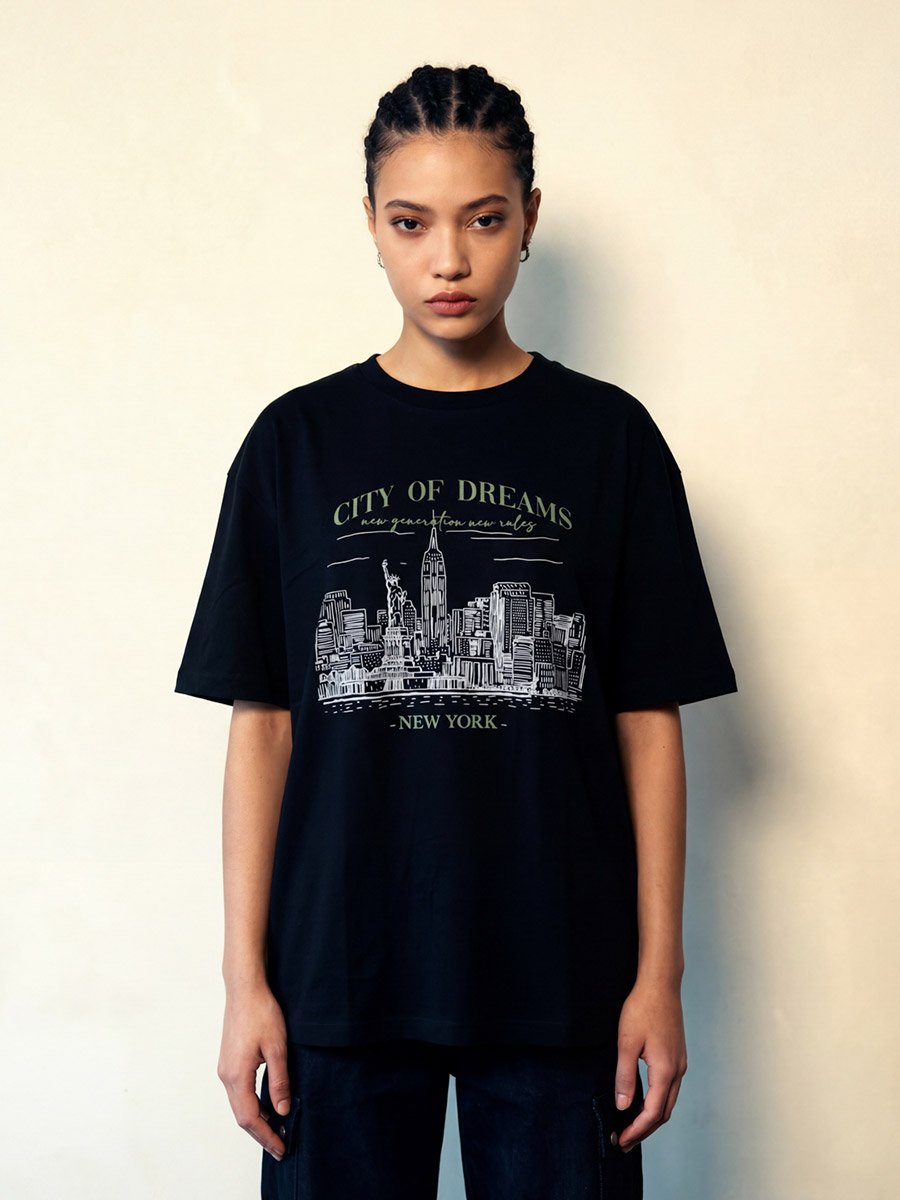 Black Graphic Print Short Sleeves Oversized T-Shirt