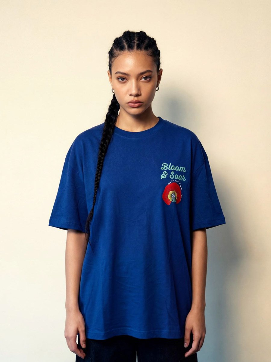 Blue Graphic Print Short Sleeves oversized T-Shirt