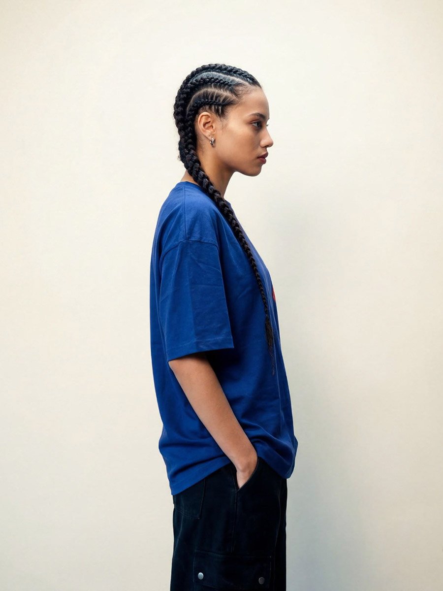 Blue Graphic Print Short Sleeves oversized T-Shirt