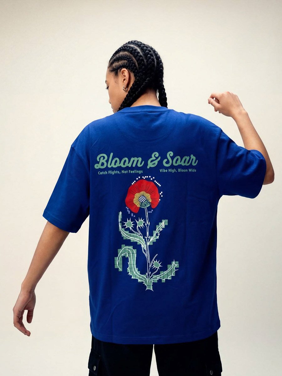Blue Graphic Print Short Sleeves oversized T-Shirt