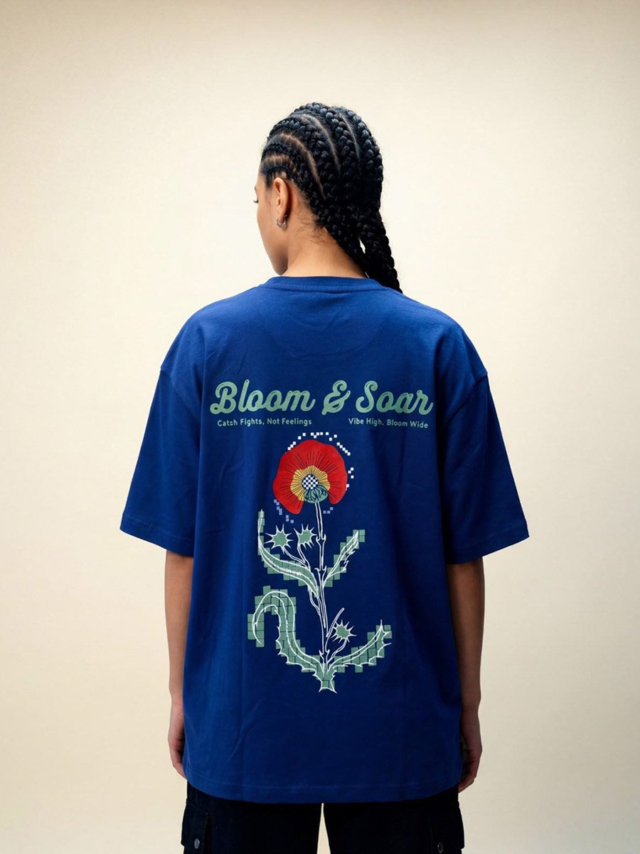 Blue Graphic Print Short Sleeves oversized T-Shirt