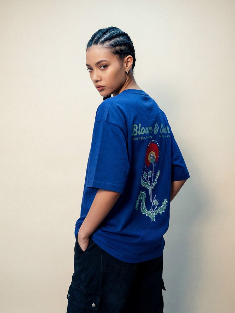 Blue Graphic Print Short Sleeves oversized T-Shirt