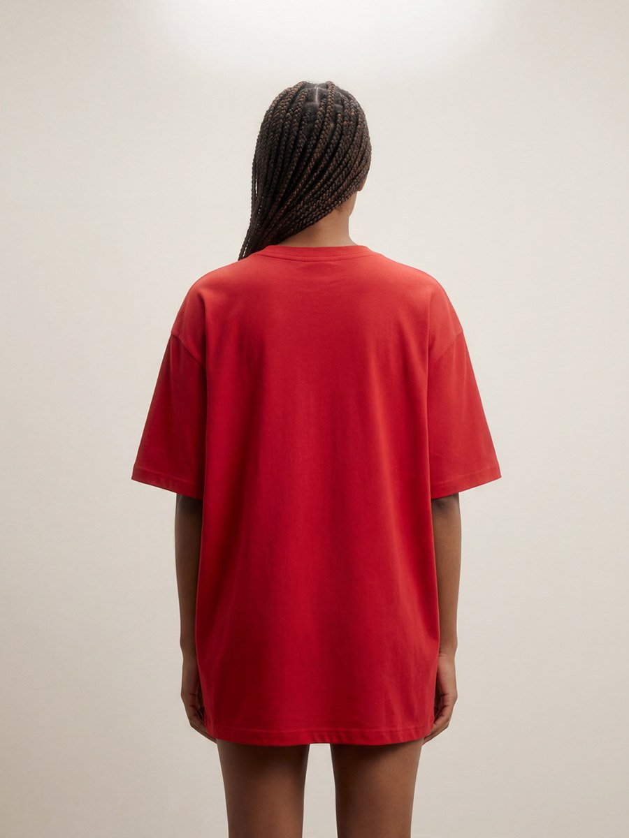 Red Graphic Print Round Neck Oversized T-Shirt