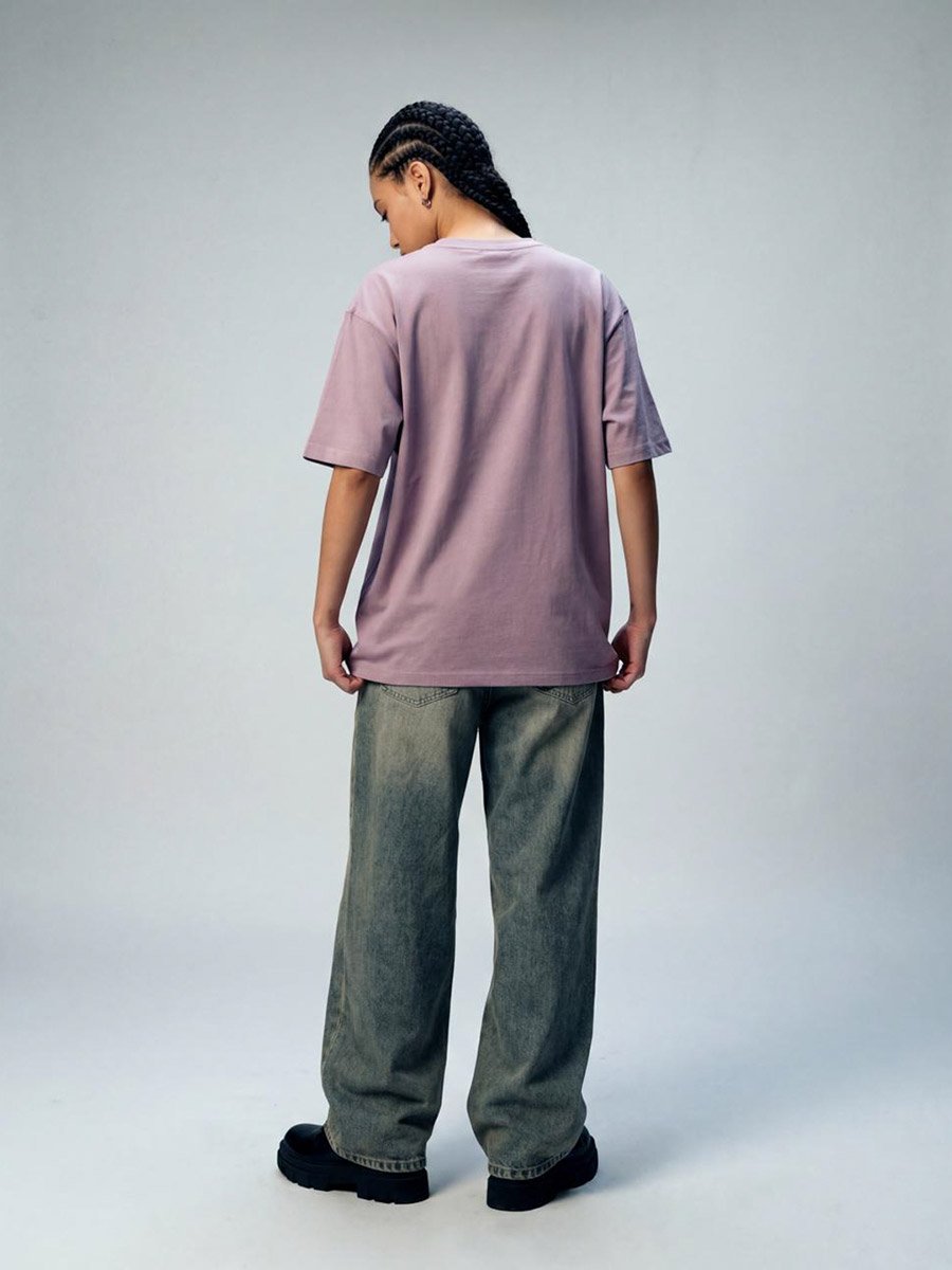 Purple Graphic Print Short Sleeves Oversized T-Shirt