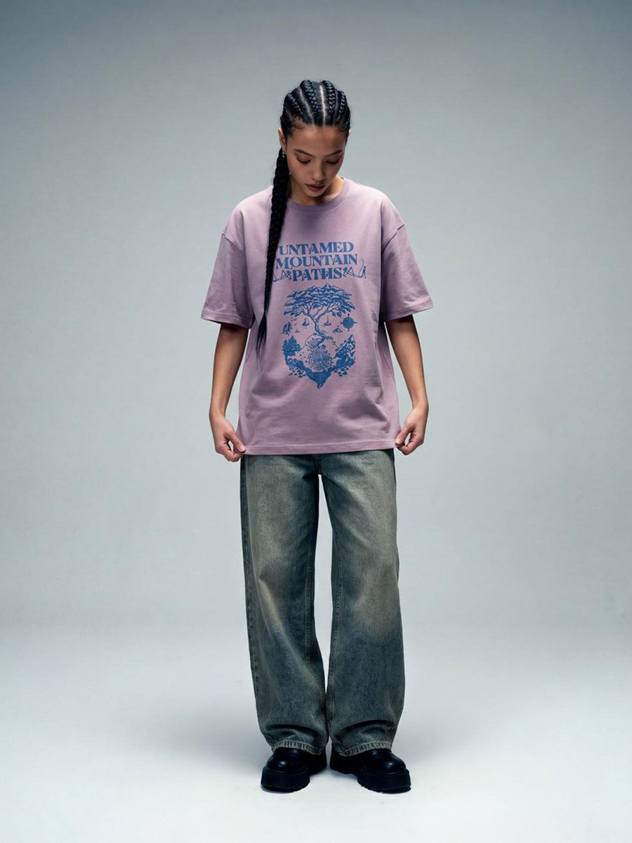 Purple Graphic Print Short Sleeves Oversized T-Shirt