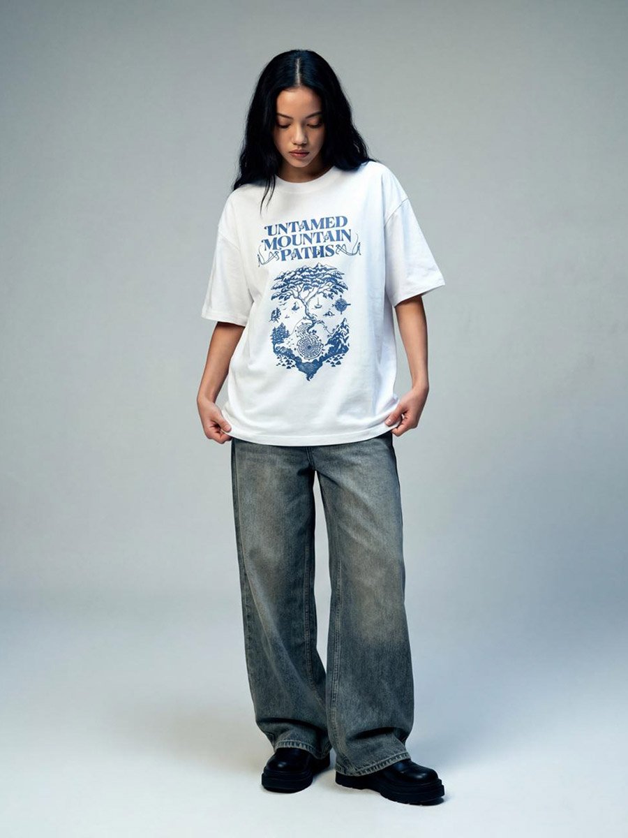 White Graphic Print Short Sleeves Oversized T-Shirt