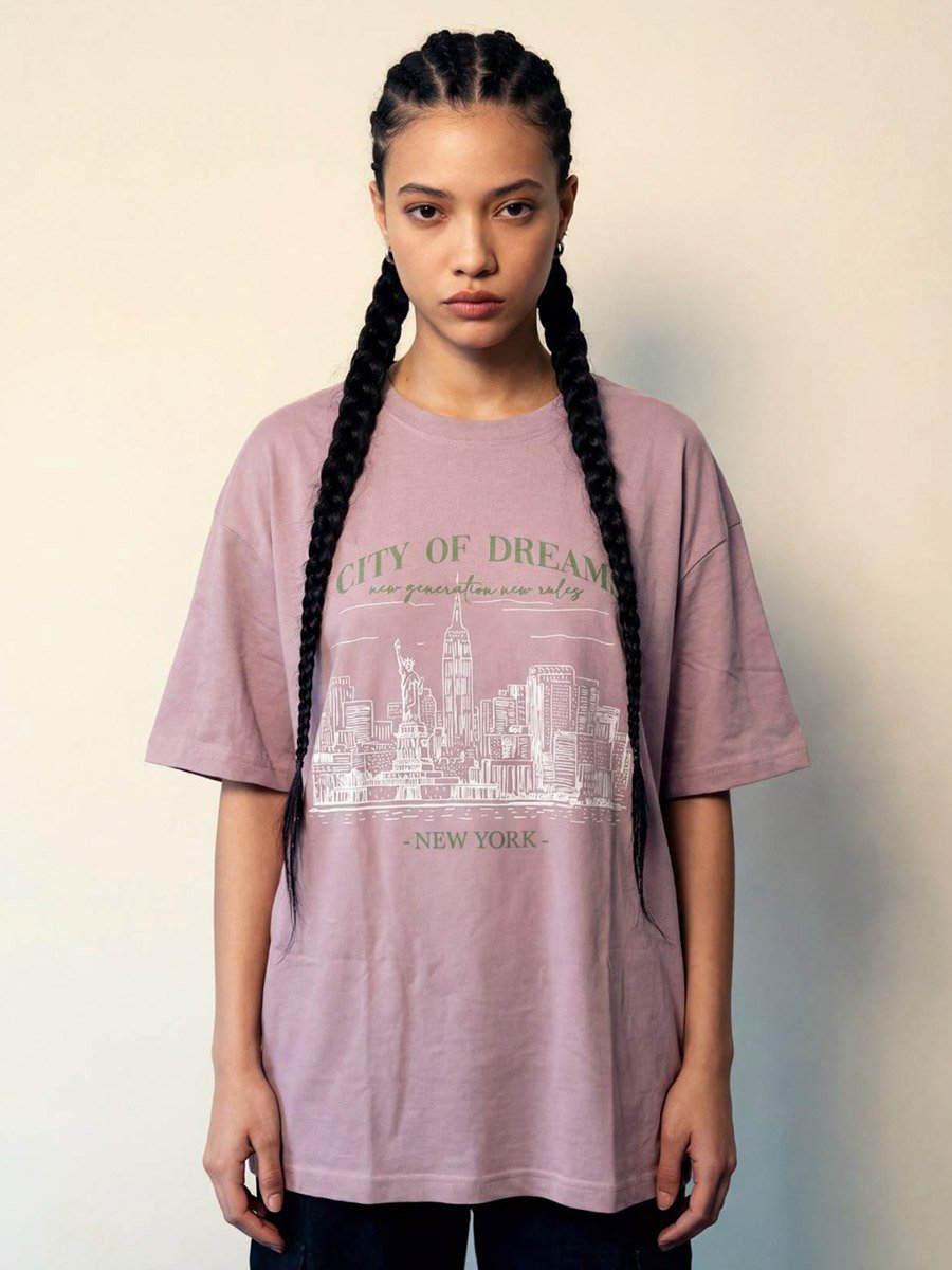 Purple Graphic Print Round Neck Short Sleeves T-Shirt