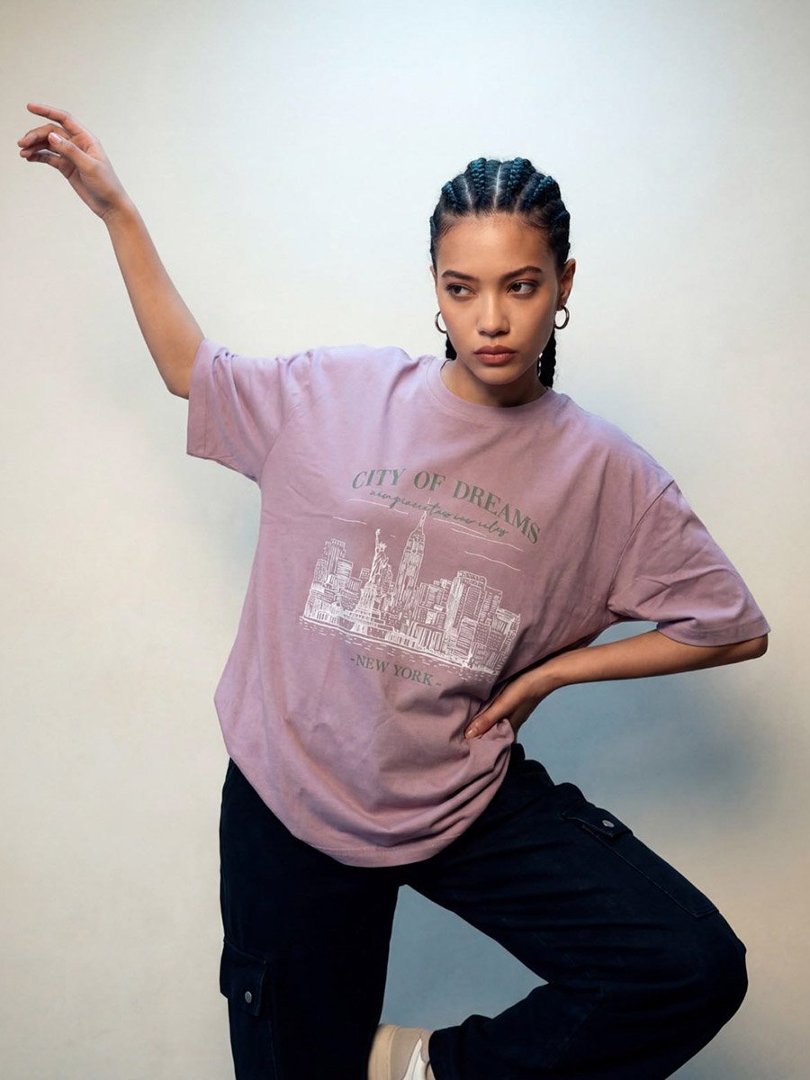 Purple Graphic Print Round Neck Short Sleeves T-Shirt