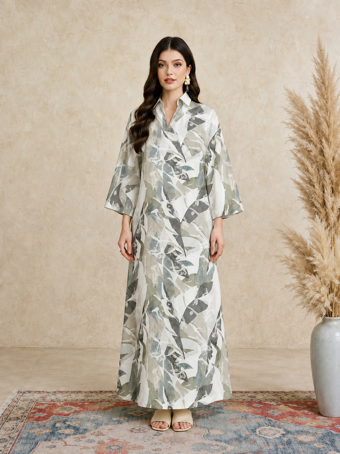 Multi Printed Open Collar Jalabiya