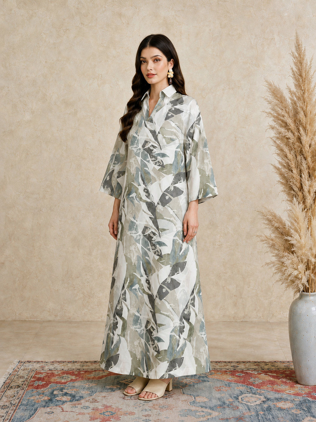 Multi Printed Open Collar Jalabiya