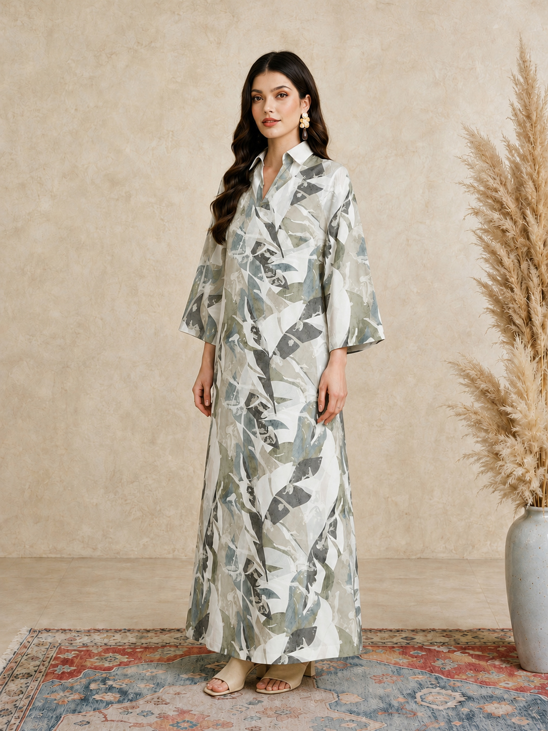 Multi Printed Open Collar Jalabiya