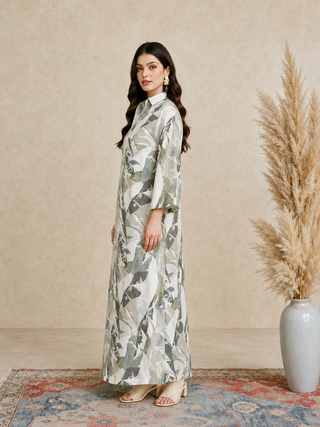 Multi Printed Open Collar Jalabiya