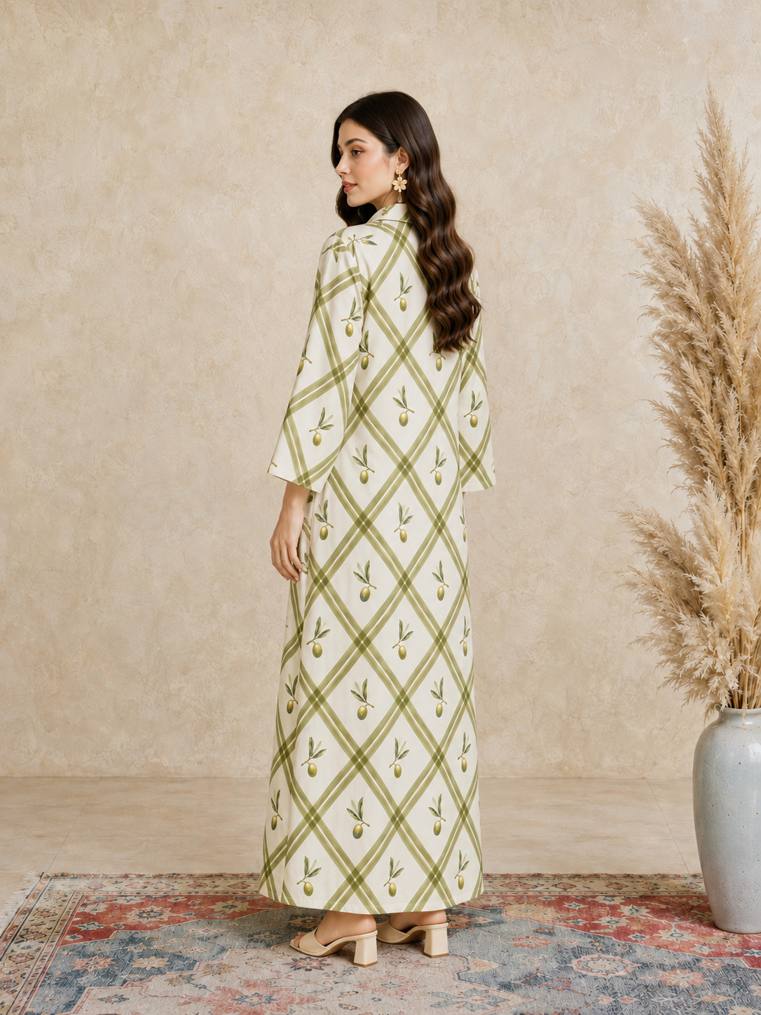 Olive Long Sleeves Open Collar Jalabiya