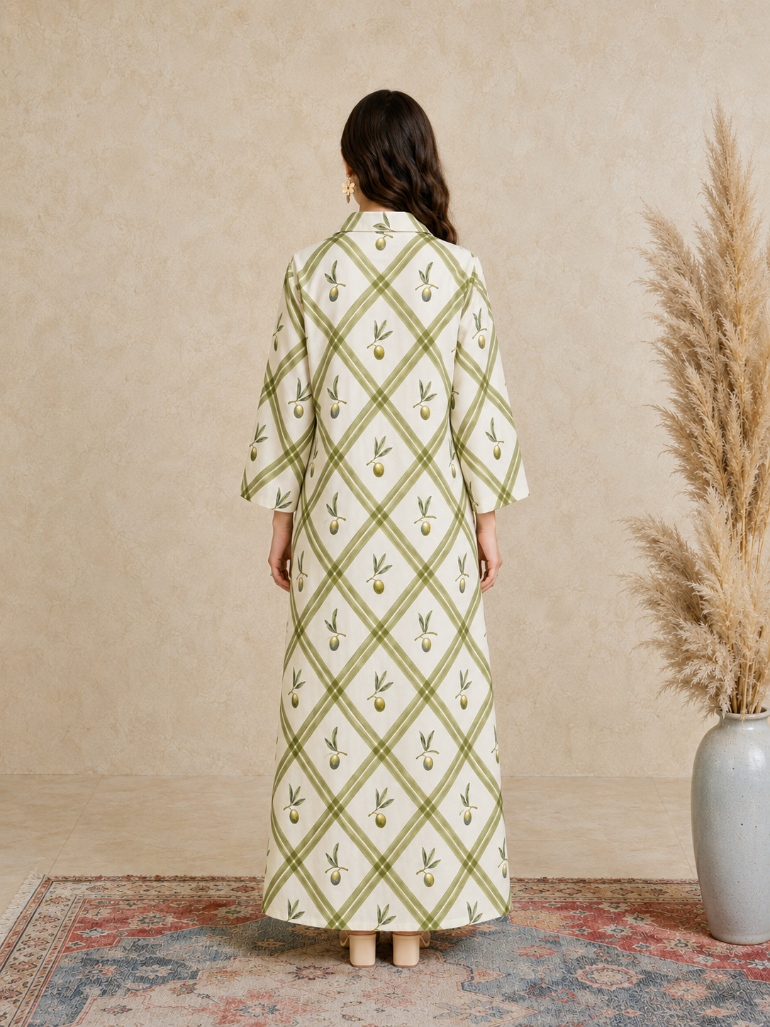 Olive Long Sleeves Open Collar Jalabiya