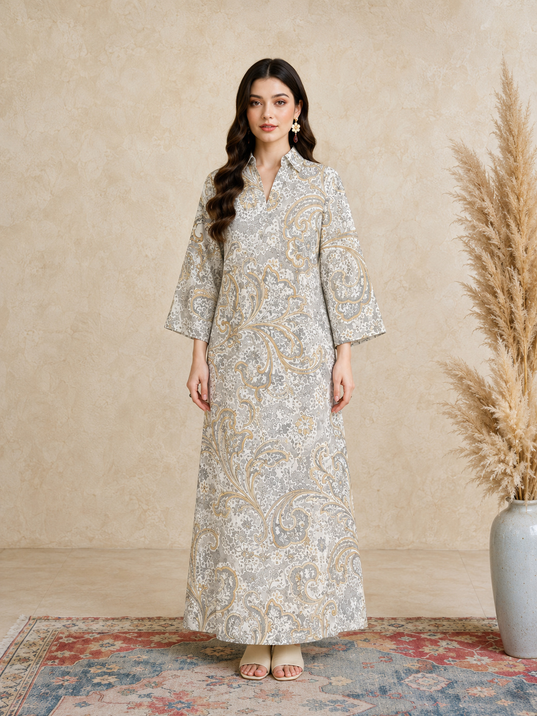 Multi All Over Print Open Collar Jalabiya