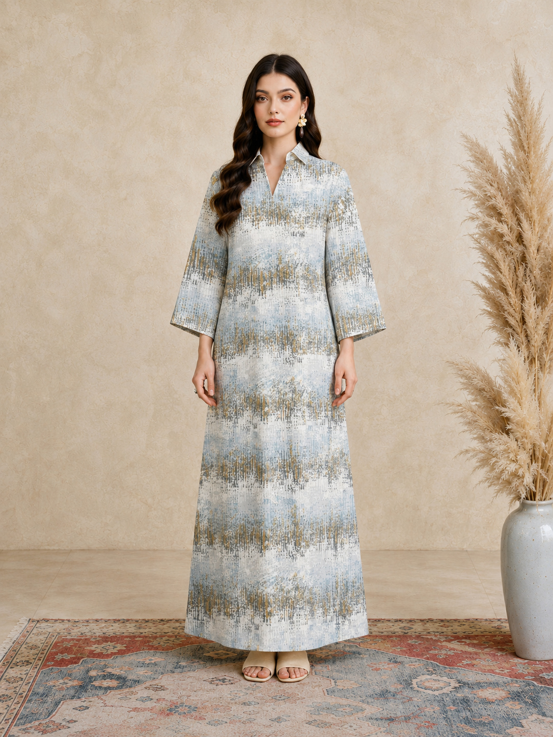 Multi Printed Open Collar Jalabiya