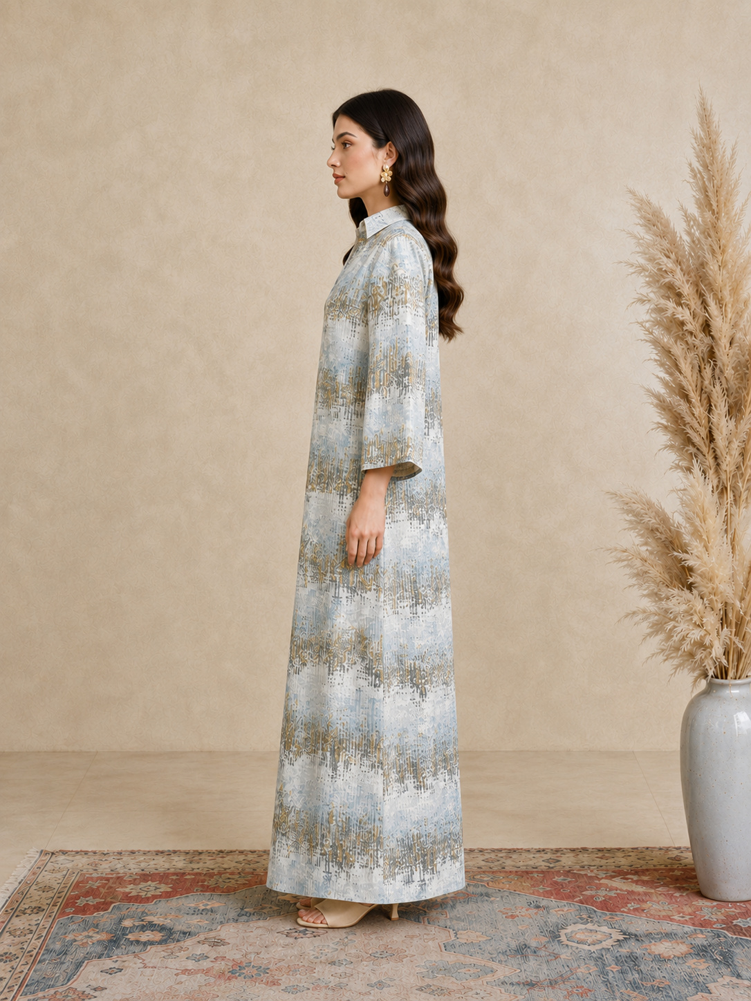 Multi Printed Open Collar Jalabiya