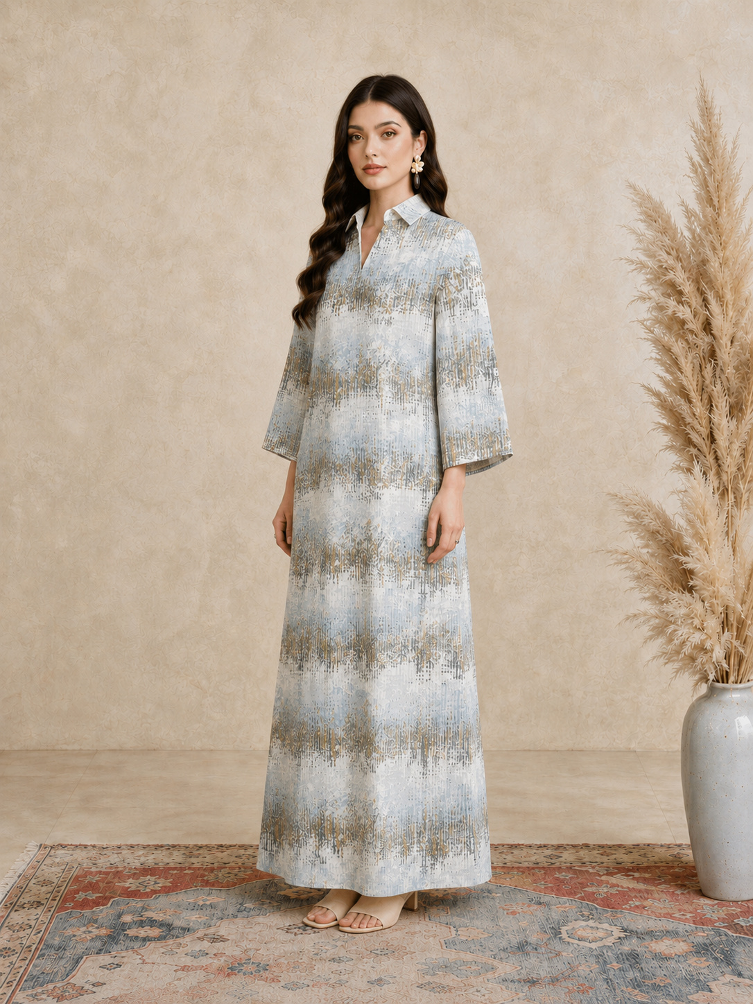 Multi Printed Open Collar Jalabiya