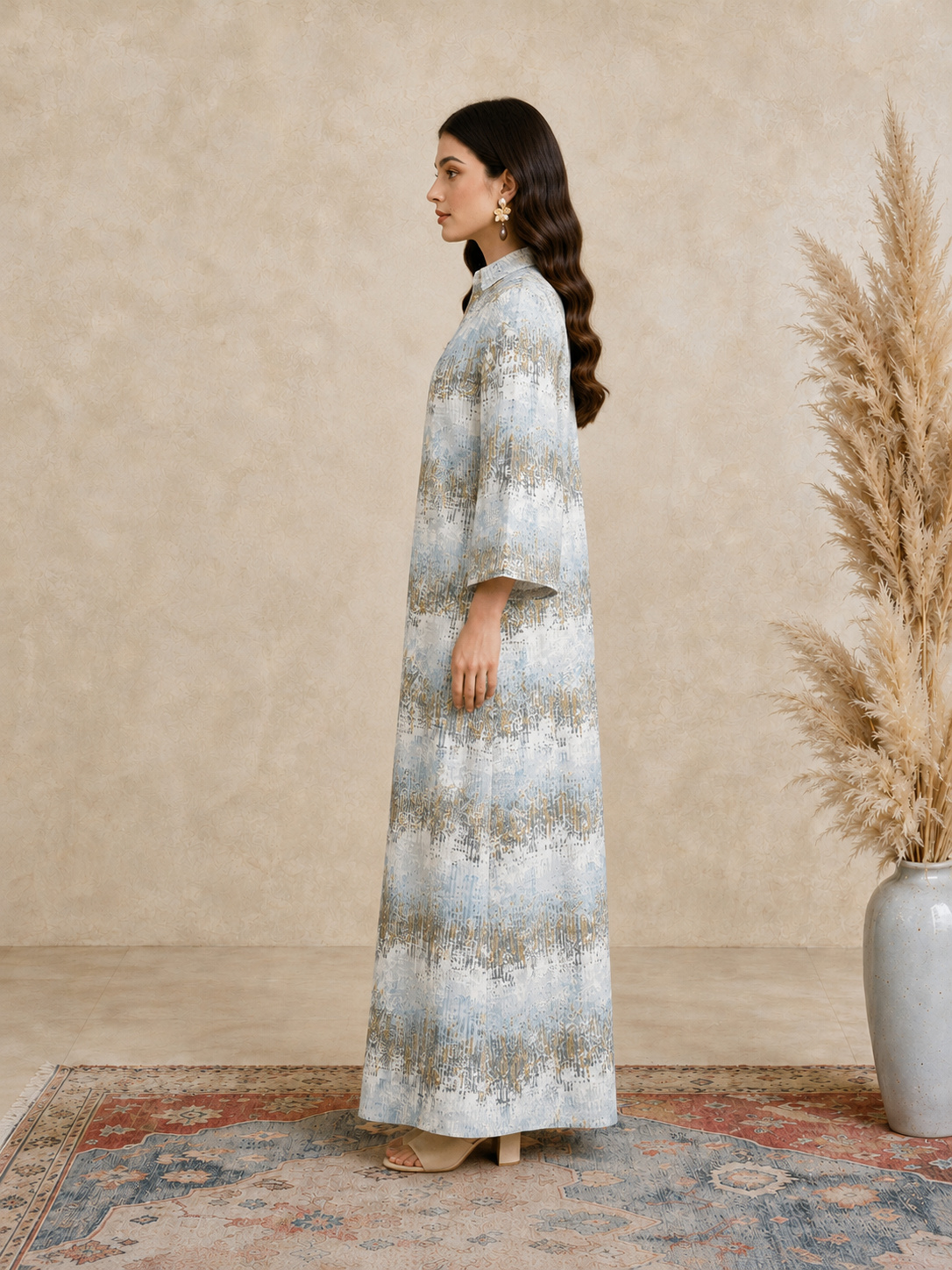 Multi Printed Open Collar Jalabiya