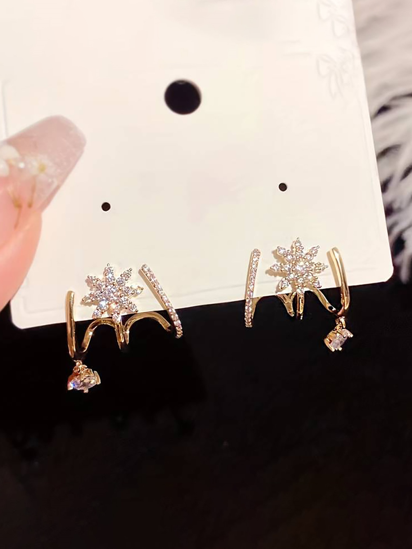 Gold Star Rhinestone Ear Cuffs with Dangle Charm - Casual 