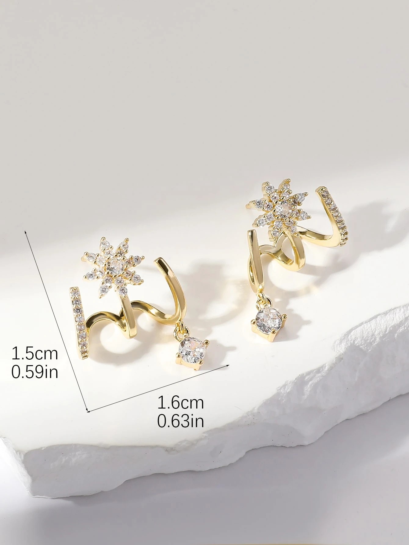 Gold Star Rhinestone Ear Cuffs with Dangle Charm - Casual 