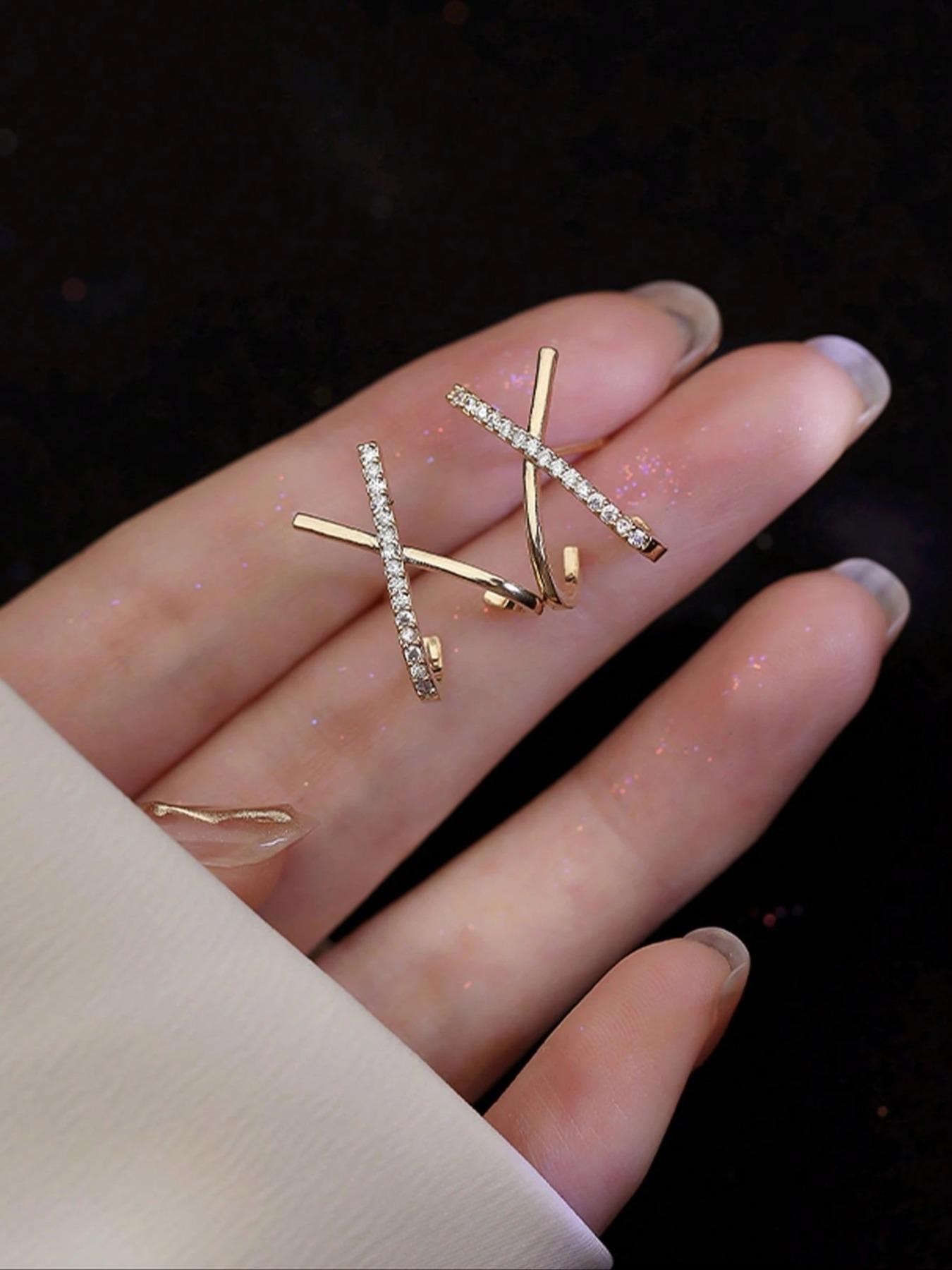 Gold Paved X-Cross Stud Earrings for Everyday 