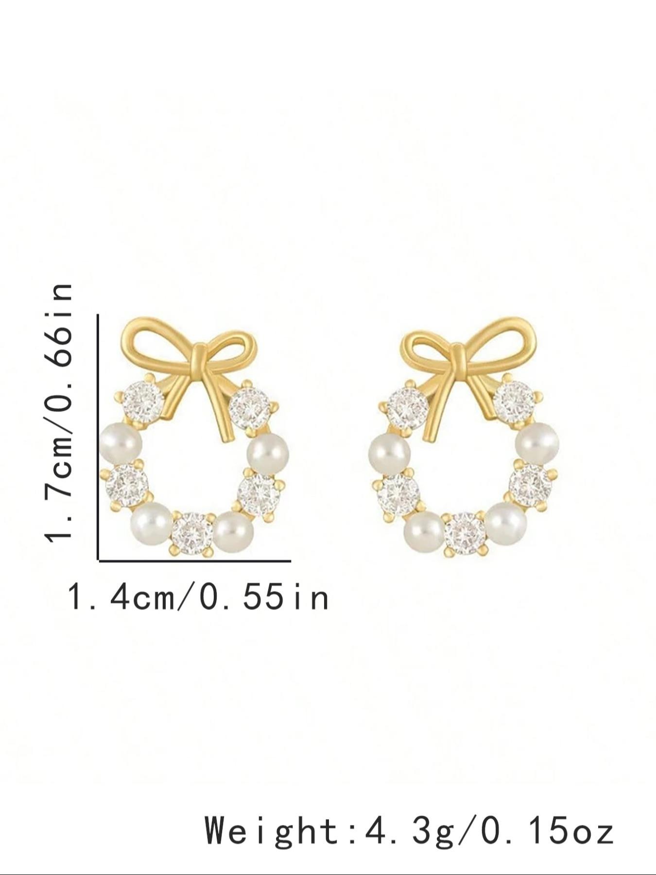 Gold Bow and Pearl Wreath Stud Earrings