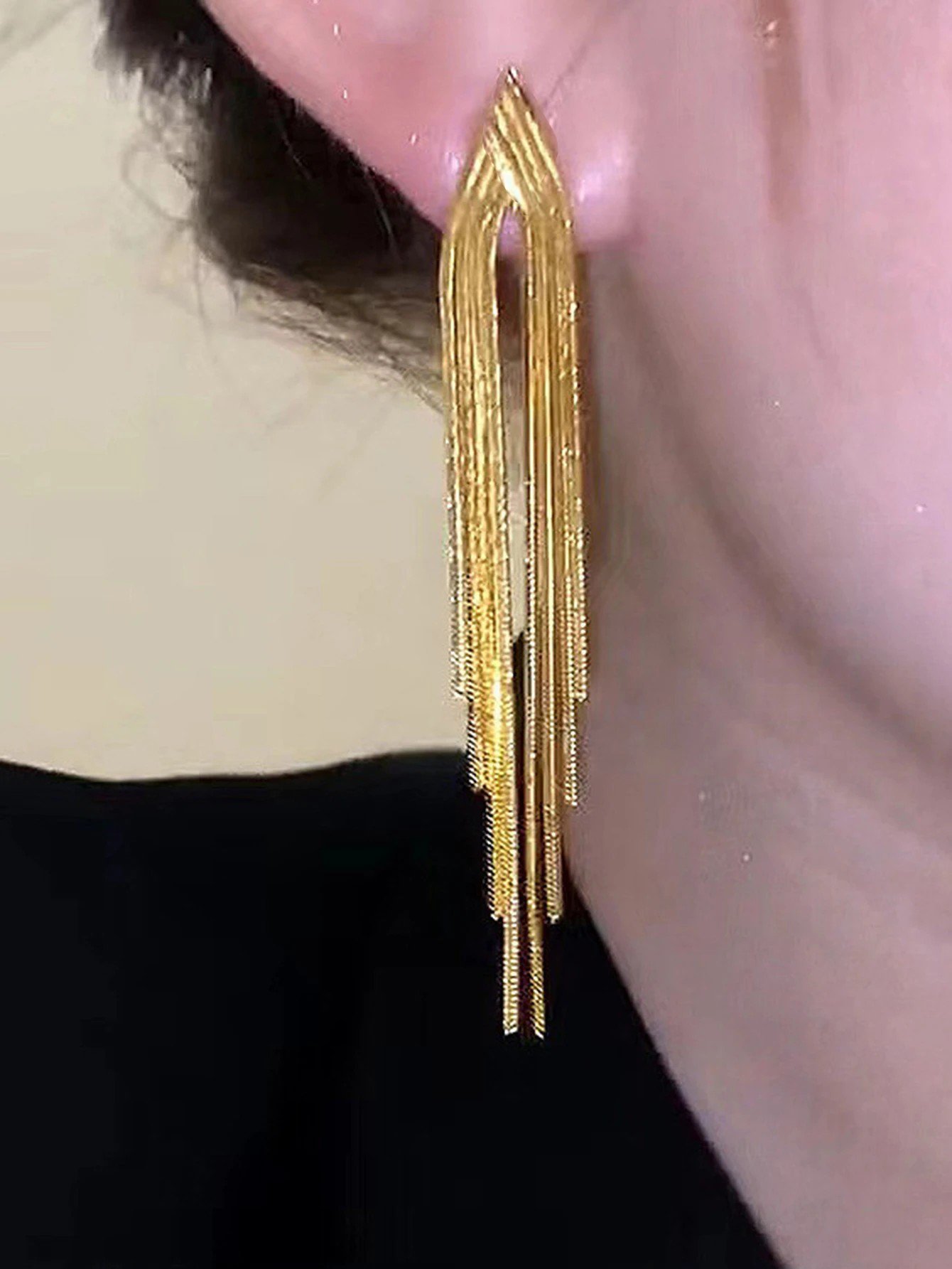 Gold Tassel Chain Earrings for Everyday.