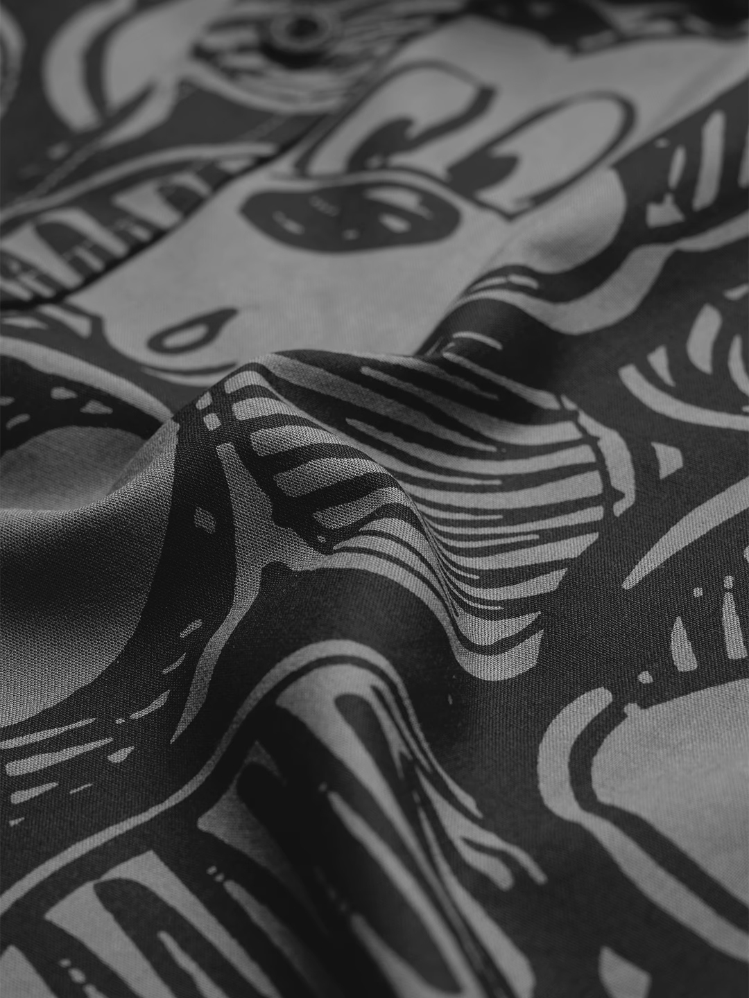 Men Black Mickey Mouse All-Over Print Spread Collar Shirt