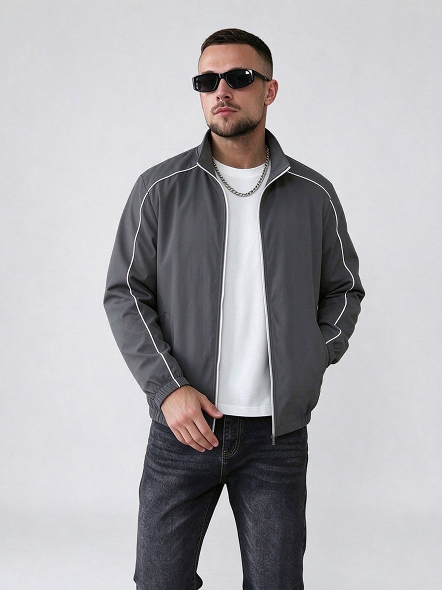 Men Grey Zip-Up Track Jacket