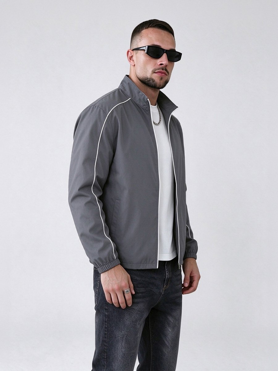 Men Grey Zip-Up Track Jacket