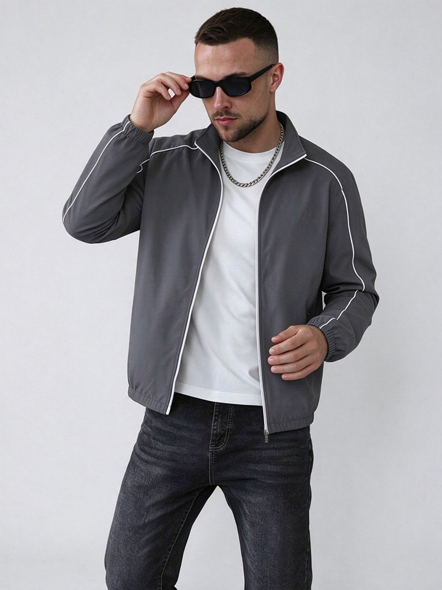 Men Grey Zip-Up Track Jacket