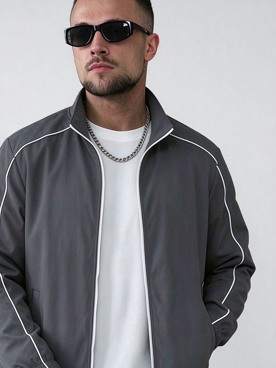Men Grey Zip-Up Track Jacket