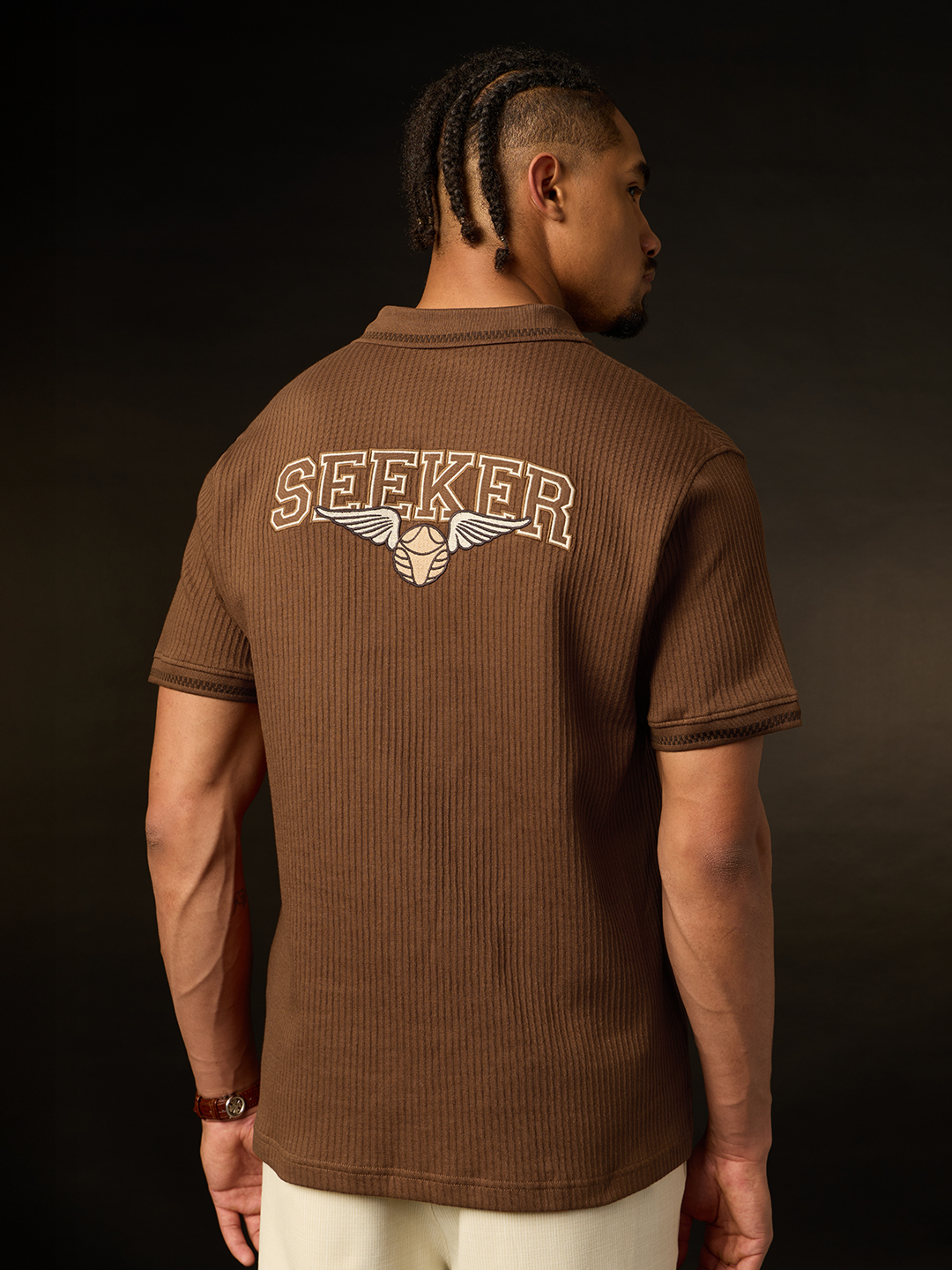 Men Brown Embroidered Seeker Polo T-Shirt