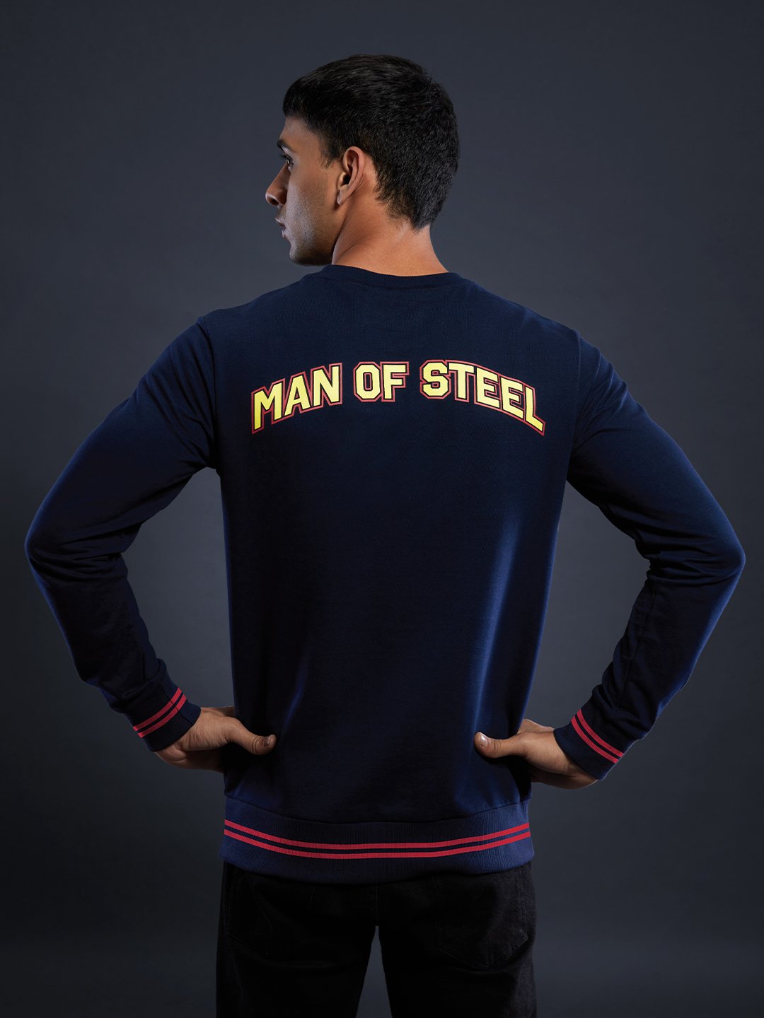 Men Navy Blue Superman Graphic Pullover Sweatshirt