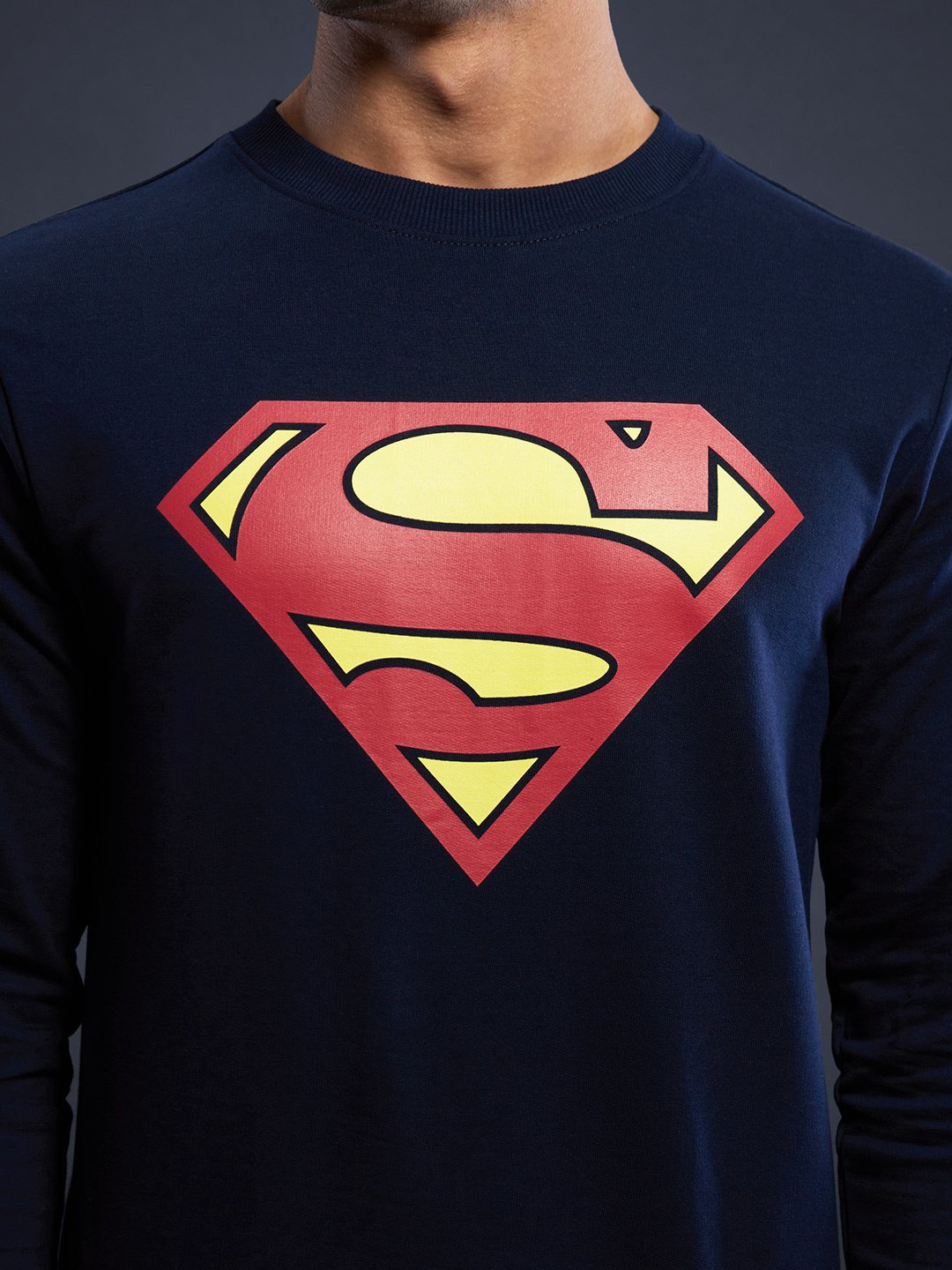 Men Navy Blue Superman Graphic Pullover Sweatshirt