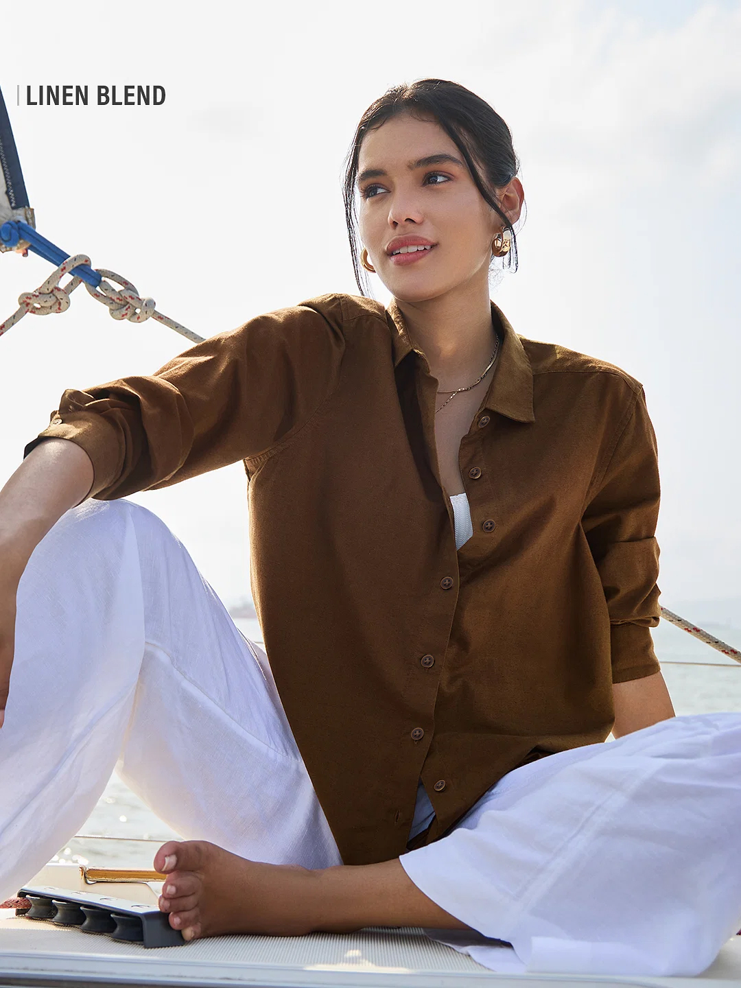 Brown Linen Blend Long Sleeve Regular Fit Shirt