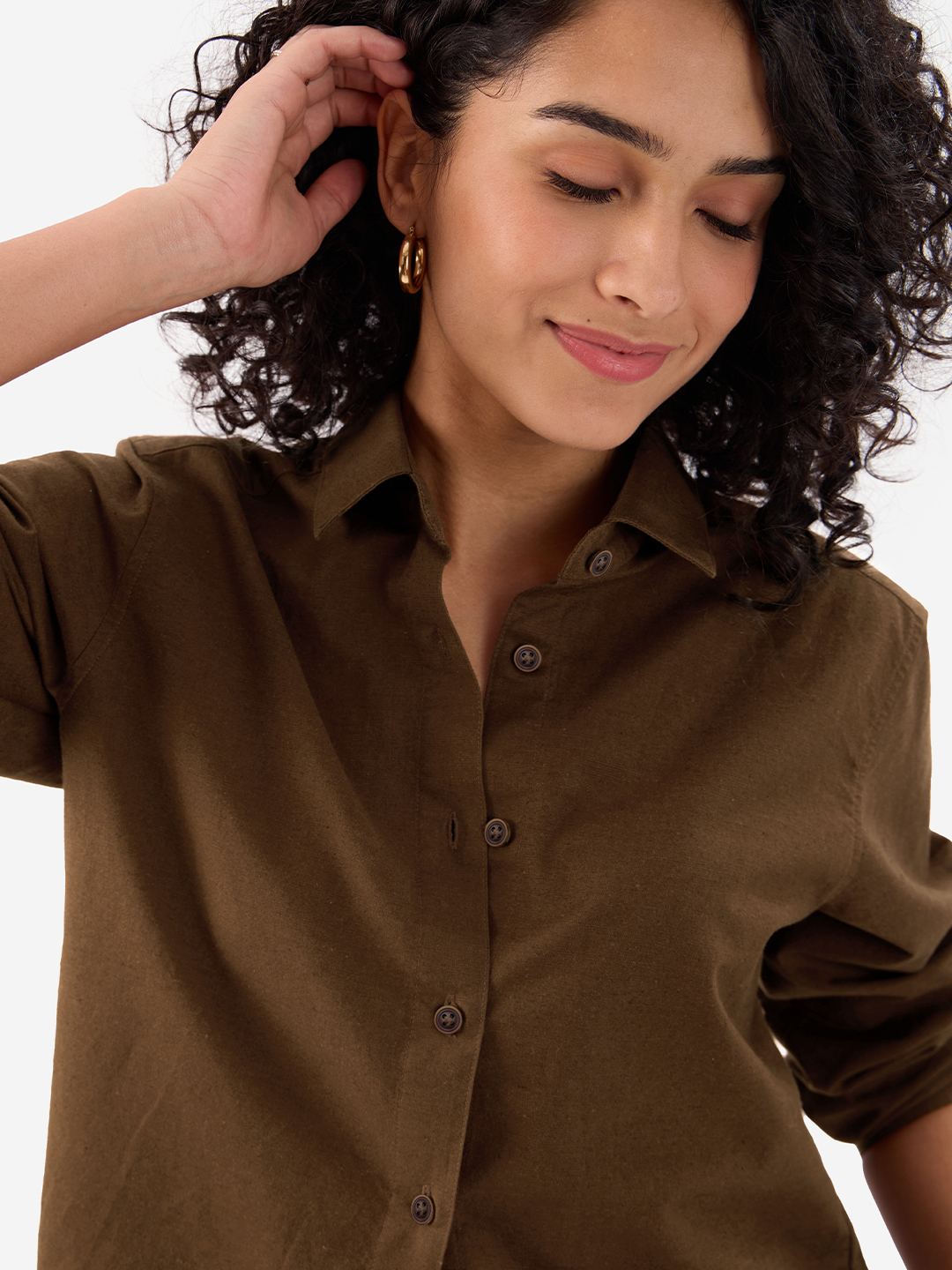 Brown Linen Blend Long Sleeve Regular Fit Shirt