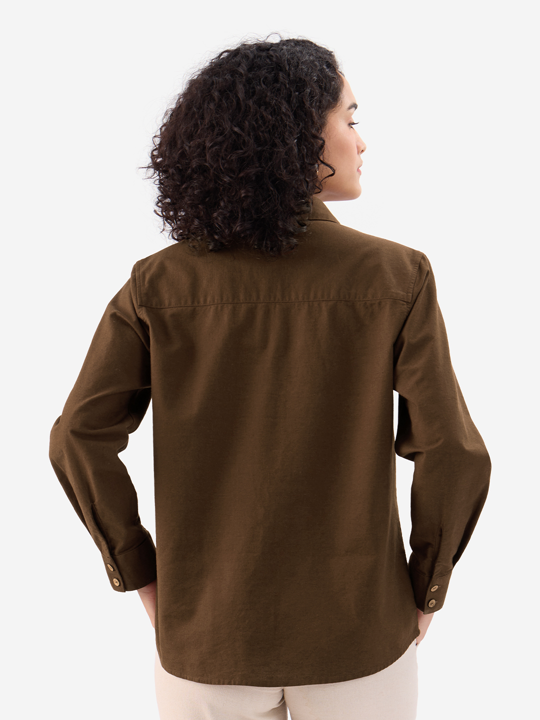 Brown Linen Blend Long Sleeve Regular Fit Shirt