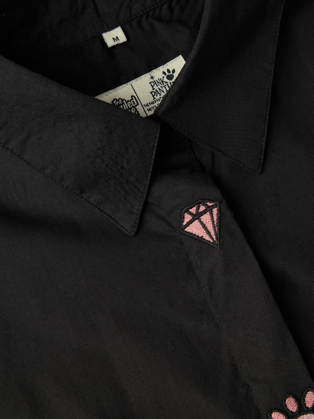 Black Relaxed Fit Shirt with Pink Panther Embroidery